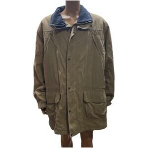 Vintage LL Bean Jacket Mens XL Beige Lined Plaid Parka Puffer Chore Barn Coat